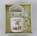 Κούπα-πιατάκι σε ιβουάρ πορσελάνη παιδική “Be happy” - Image 2