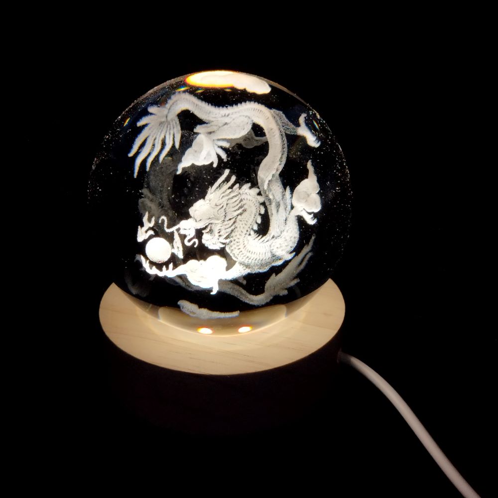 'ΔΡΑΚΟΣ' ΚΡΥΣΤΑΛΛΙΝH ΣΦΑΙΡA-LED 7cm